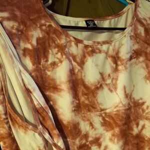 SHEIN Brown and White Tie-Dye Blouse